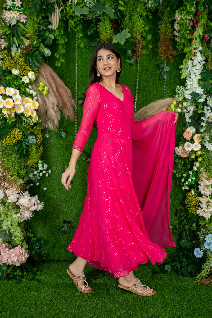 Women's Pink Thread Work Anarkali