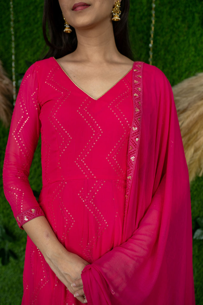 Women's Pink Thread Work Anarkali