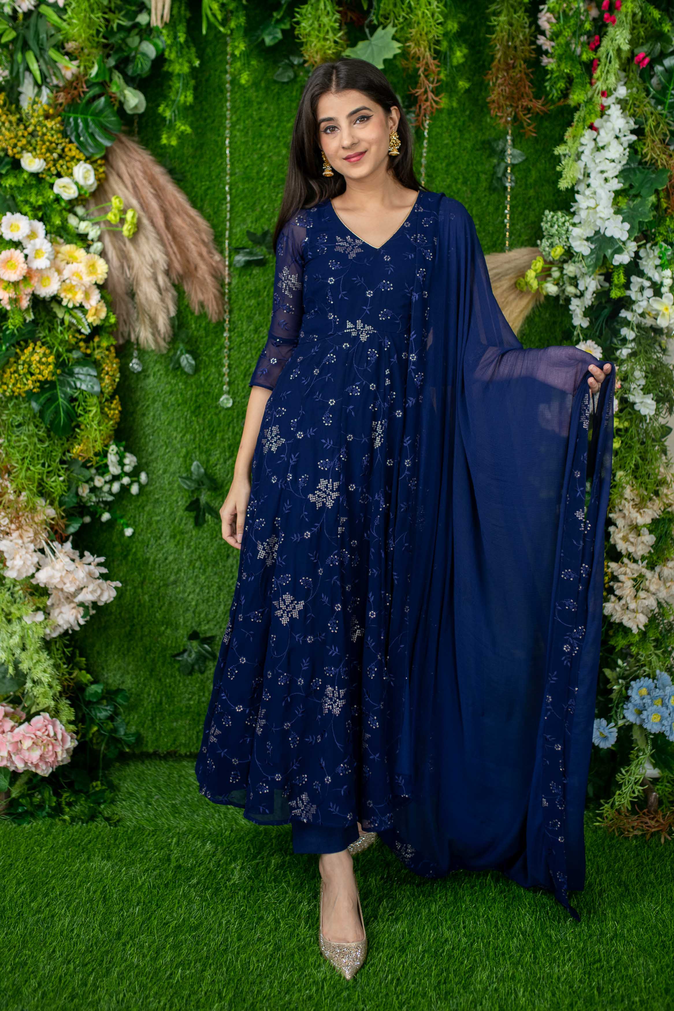 Women's Imperial Blue Anarkali Set - Label Shaurya Sanadhya