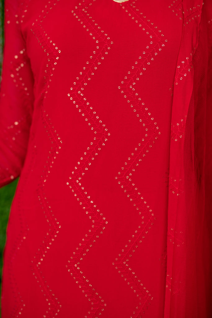 Women's Red Thread Work Kurta Set