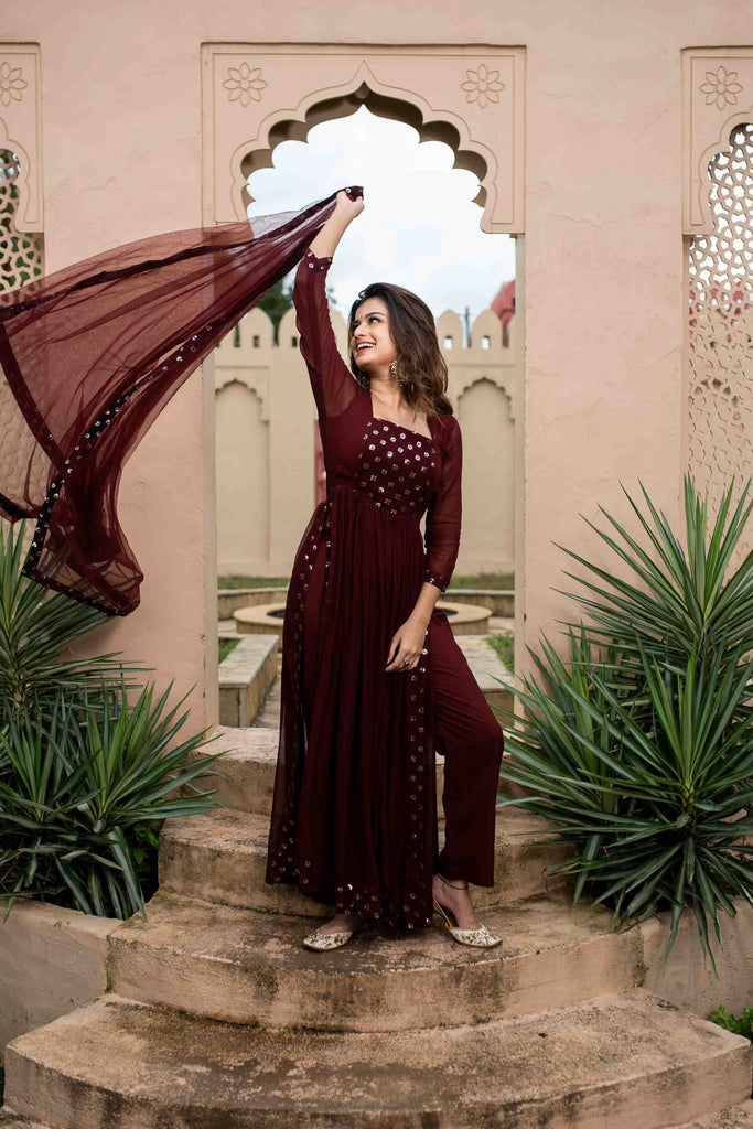 Women's Maroon nayra cut kurtaÂ set