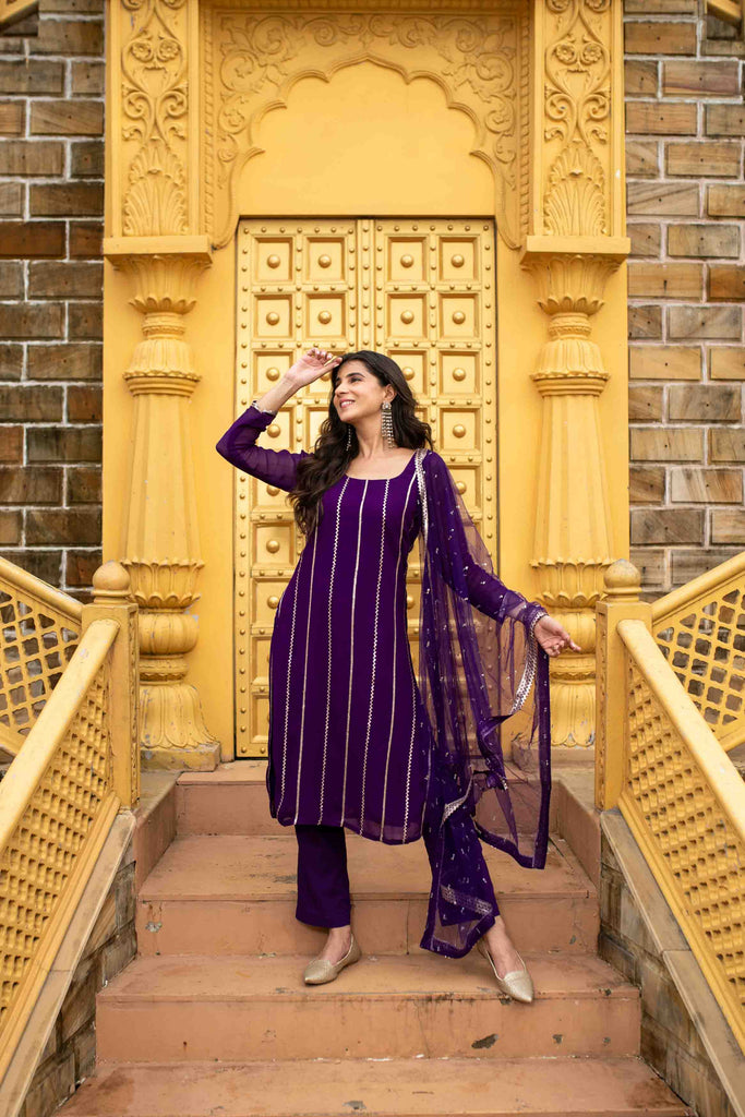 Women's Purple Georgette Kurta Set