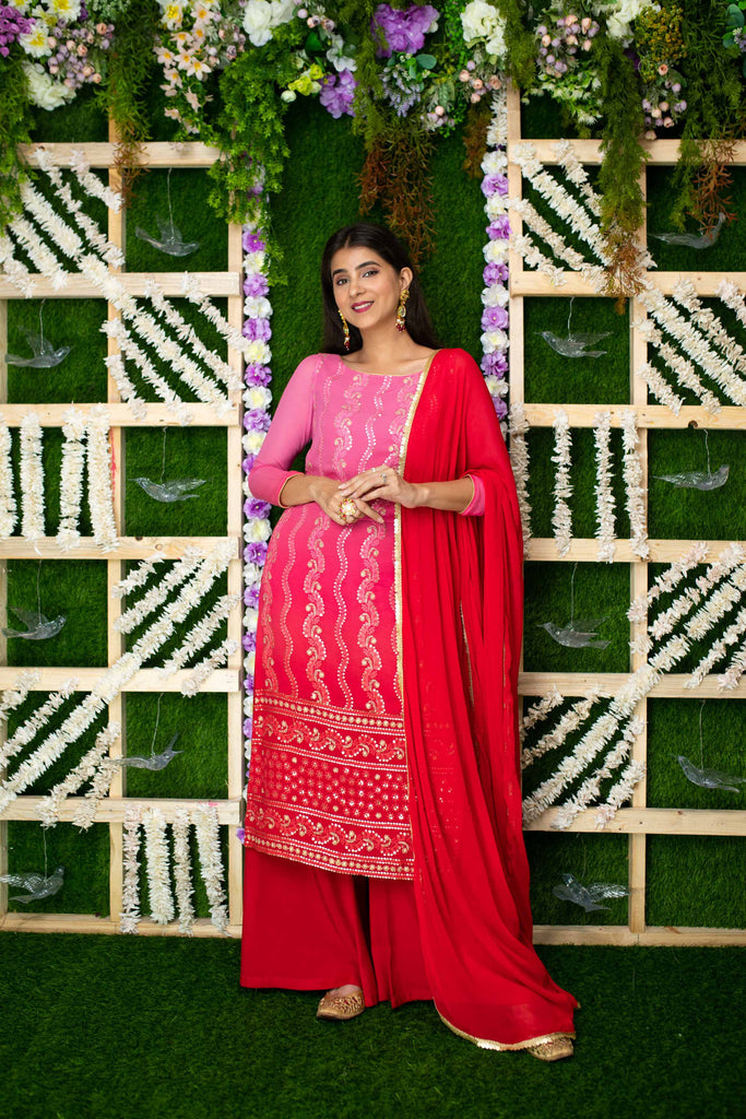 Women's Pink Ombre Kurta Palazzo Set