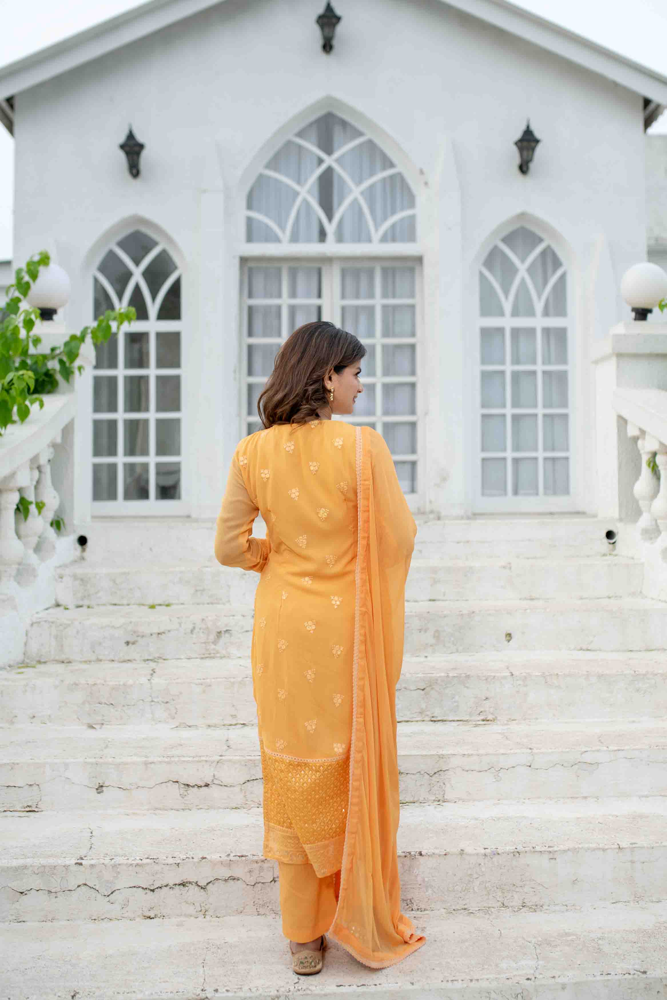 Women's Light Orange Thread Work Kurta Set - Label Shaurya Sanadhya