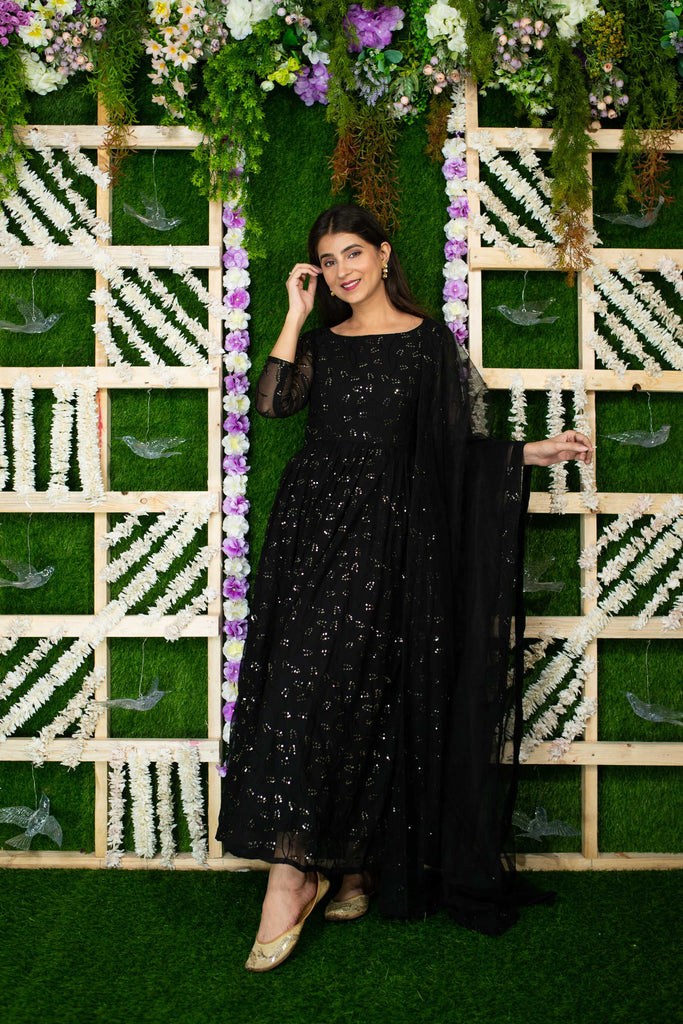 Women's Black And Golden Anarkali