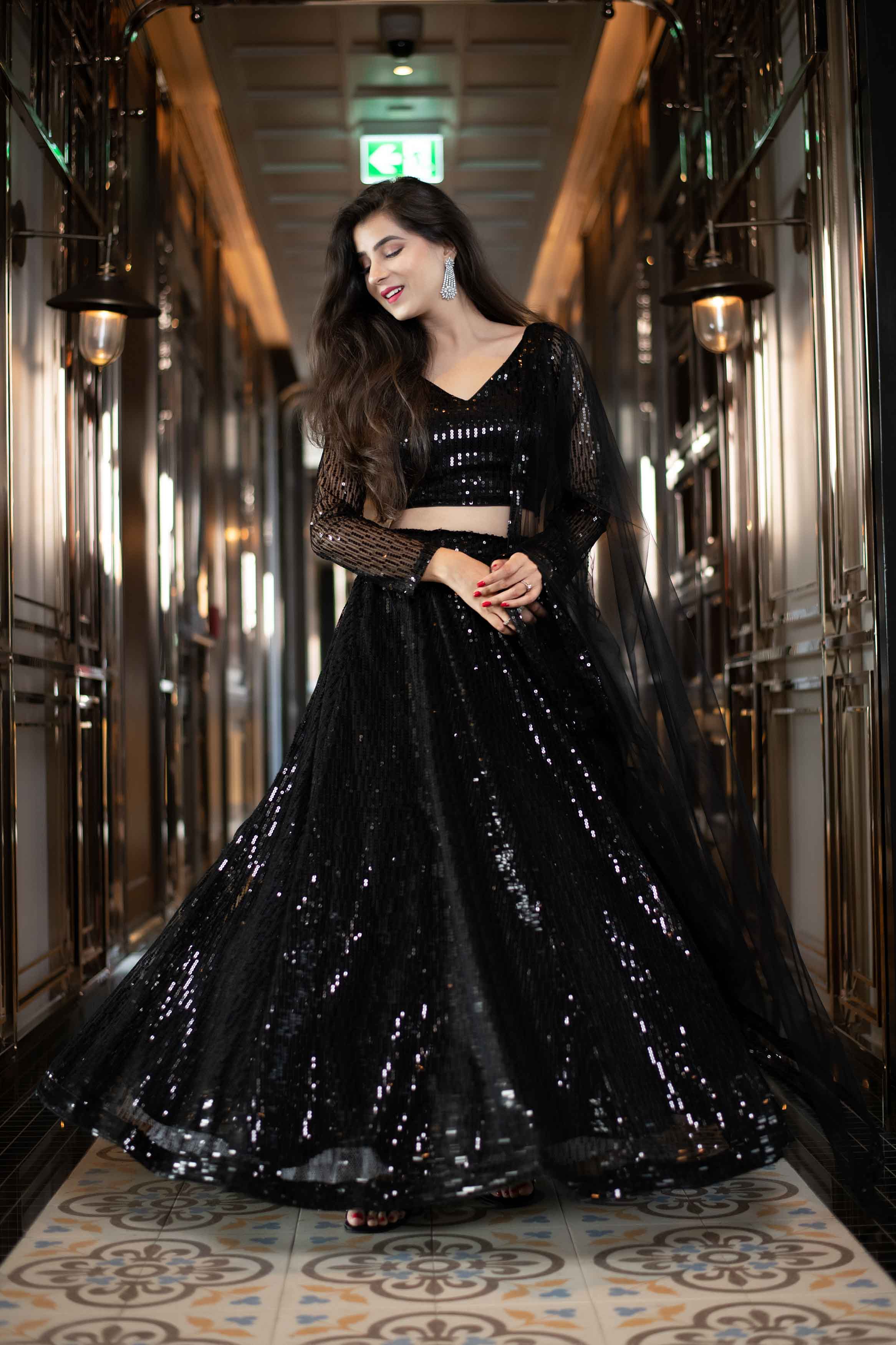 Satin Silk Fabric Function Wear Charismatic Lehenga In Black Color | Lehenga  choli, Party wear lehenga, Black lehenga