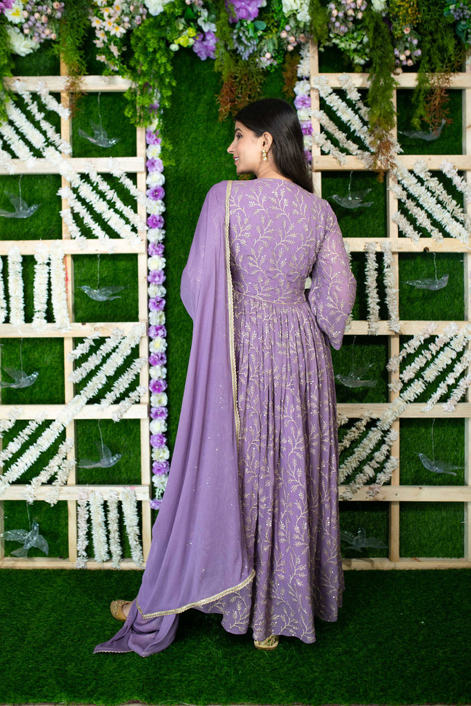 Women's Violet Gold Thread Work Anarkali