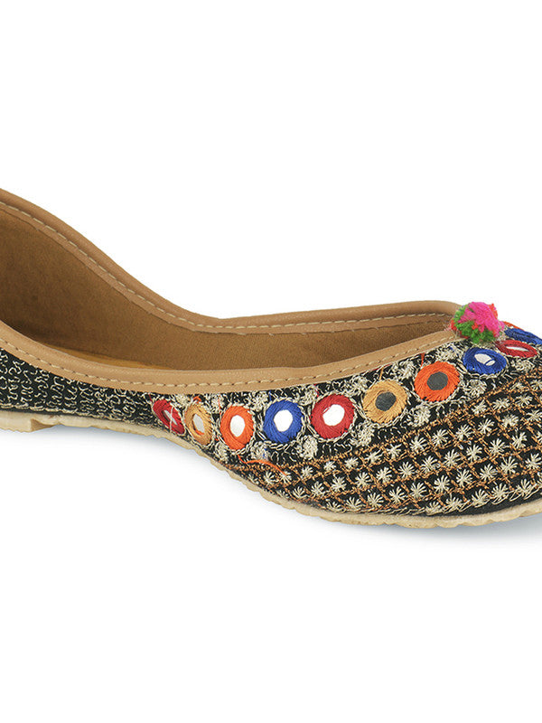 Women's Mirror Black Womens Indian Ethnic Comfort Footwear - Desi Colour