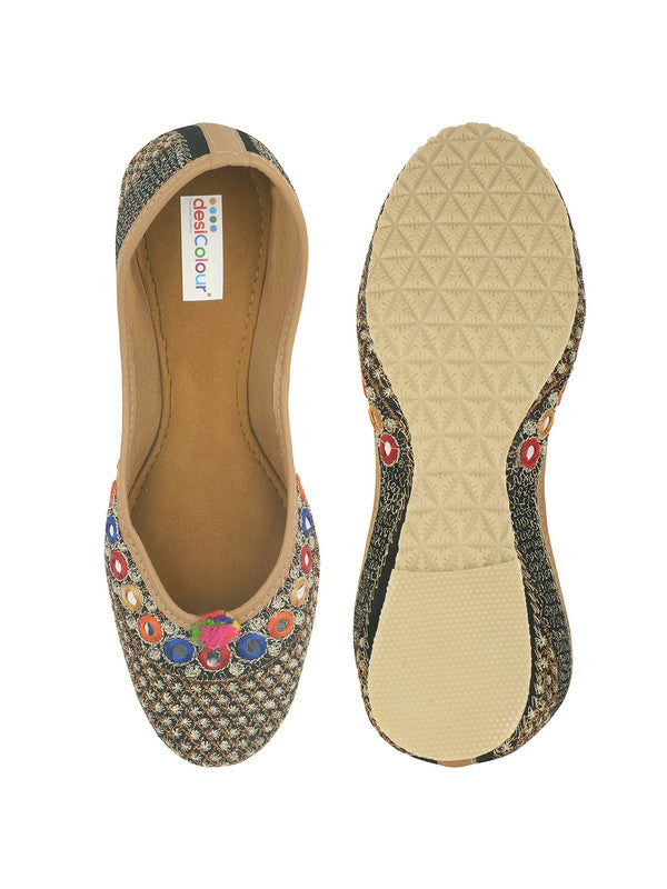 Women's Multicolour Combo of 2 Pair of Embroidered Indian Handcrafted Ethnic Comfort Footwear - Desi Colour
