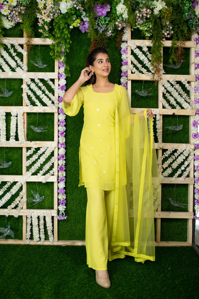Women's Lime Kurta Sequin Kurta Pallaza Set