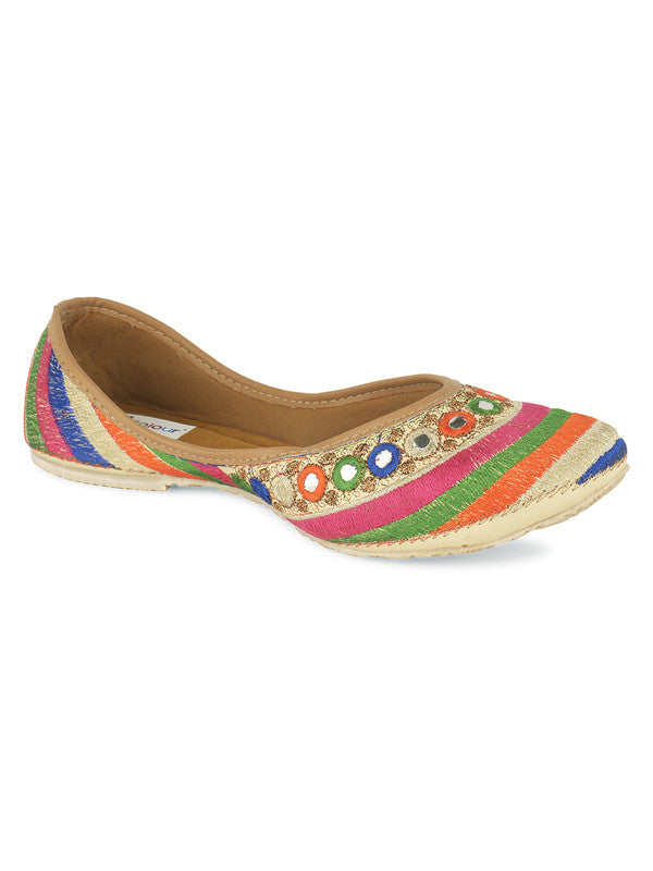 Women's Multicolour Mirror Womens Indian Ethnic Comfort Footwear - Desi Colour