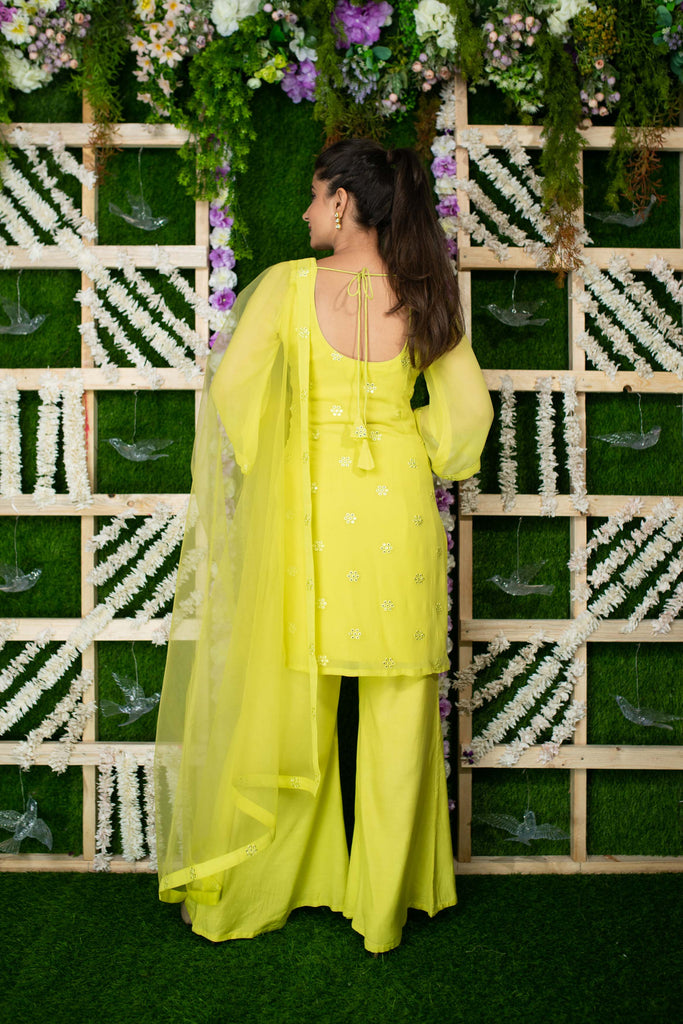 Women's Lime Kurta Sequin Kurta Pallaza Set