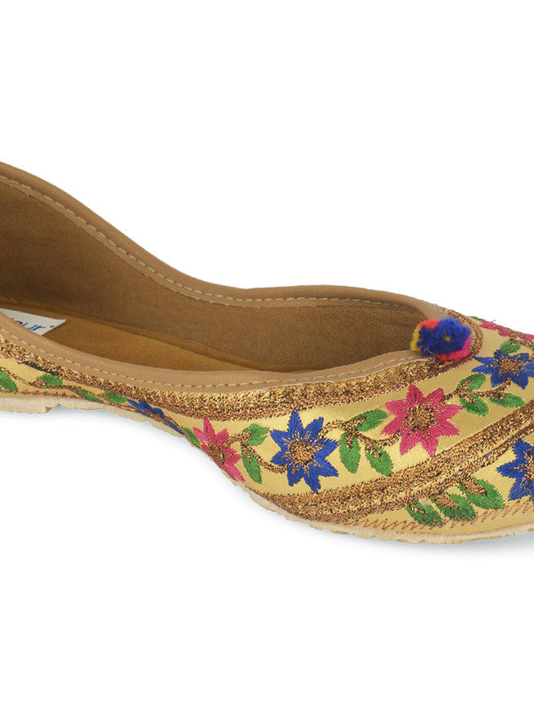Women's Floral Gold Womens Indian Ethnic Comfort Footwear - Desi Colour