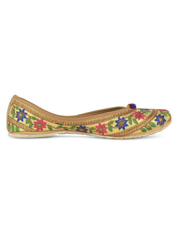 Women's Floral Gold Womens Indian Ethnic Comfort Footwear - Desi Colour