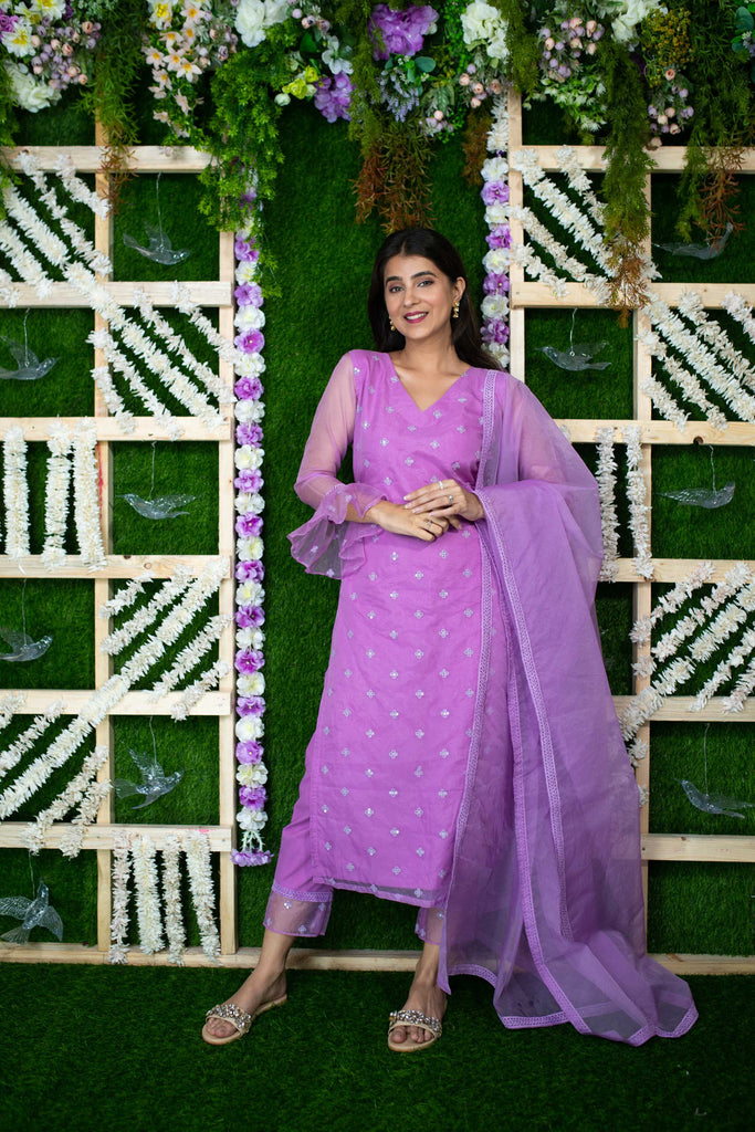 Women's Lavender Organza Kurta Set