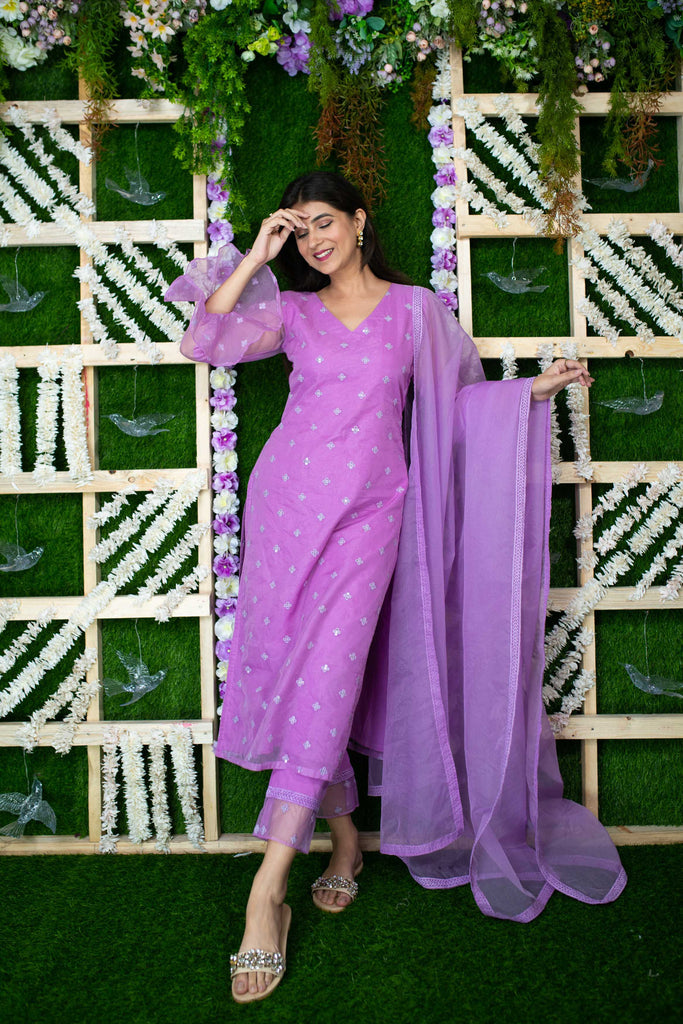 Women's Lavender Organza Kurta Set