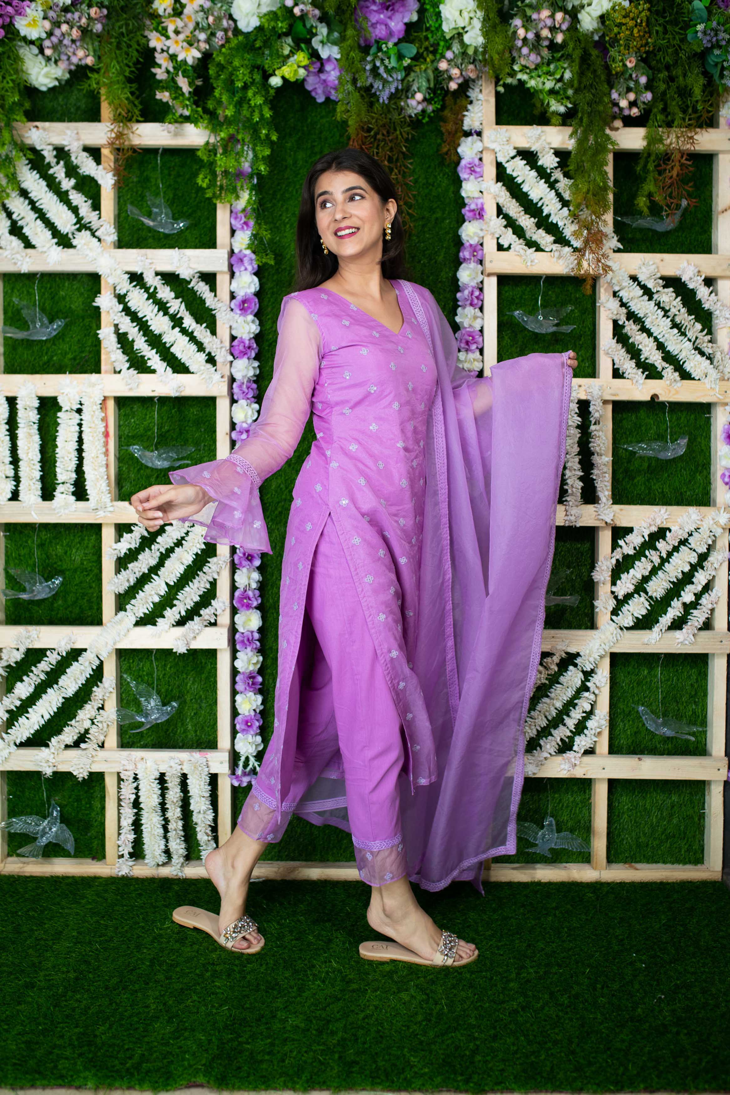 Women's Lavender Organza Kurta Set - Label Shaurya Sanadhya