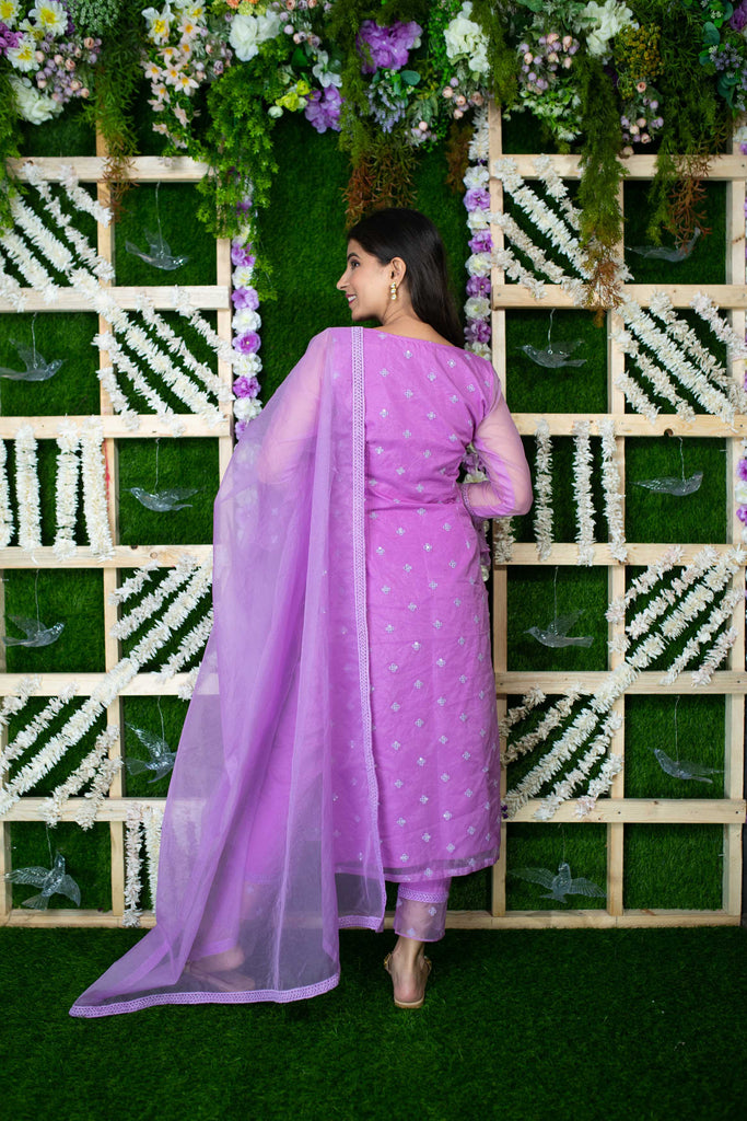 Women's Lavender Organza Kurta Set