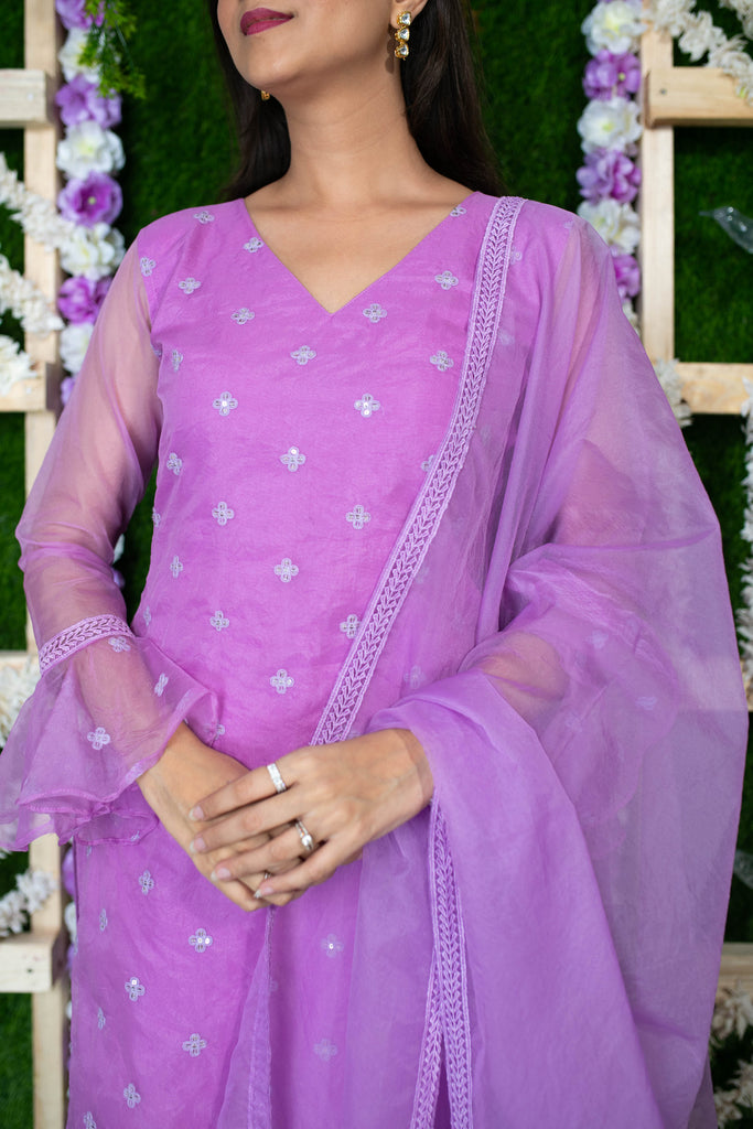 Women's Lavender Organza Kurta Set