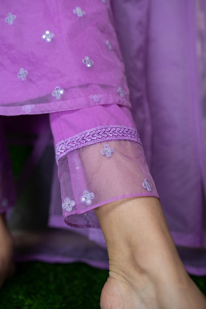 Women's Lavender Organza Kurta Set