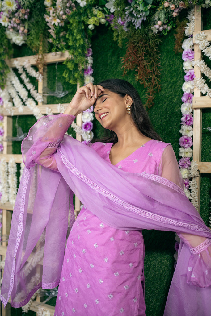 Women's Lavender Organza Kurta Set