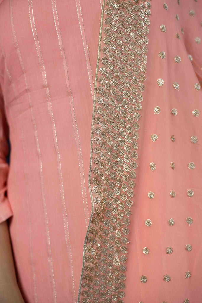 Women's Peach Kurta set With Heavy Dupatta (3pcs Set)