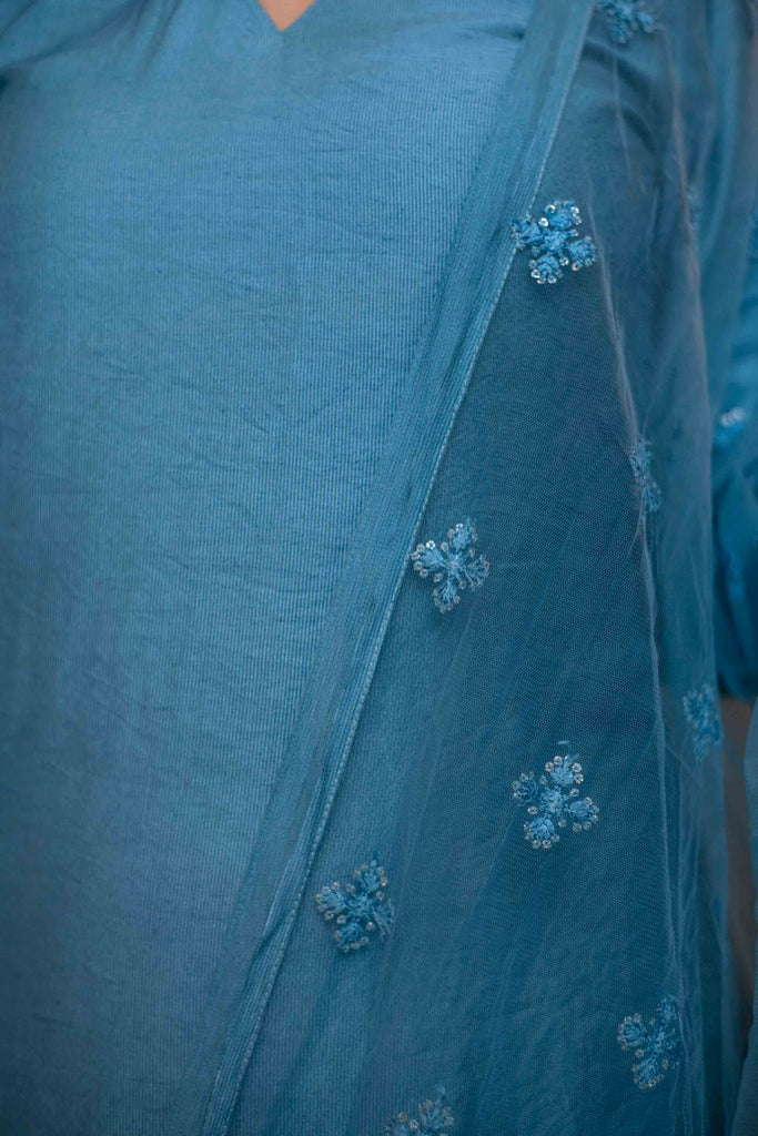 Women's Blue Kurta Set With Dupatta