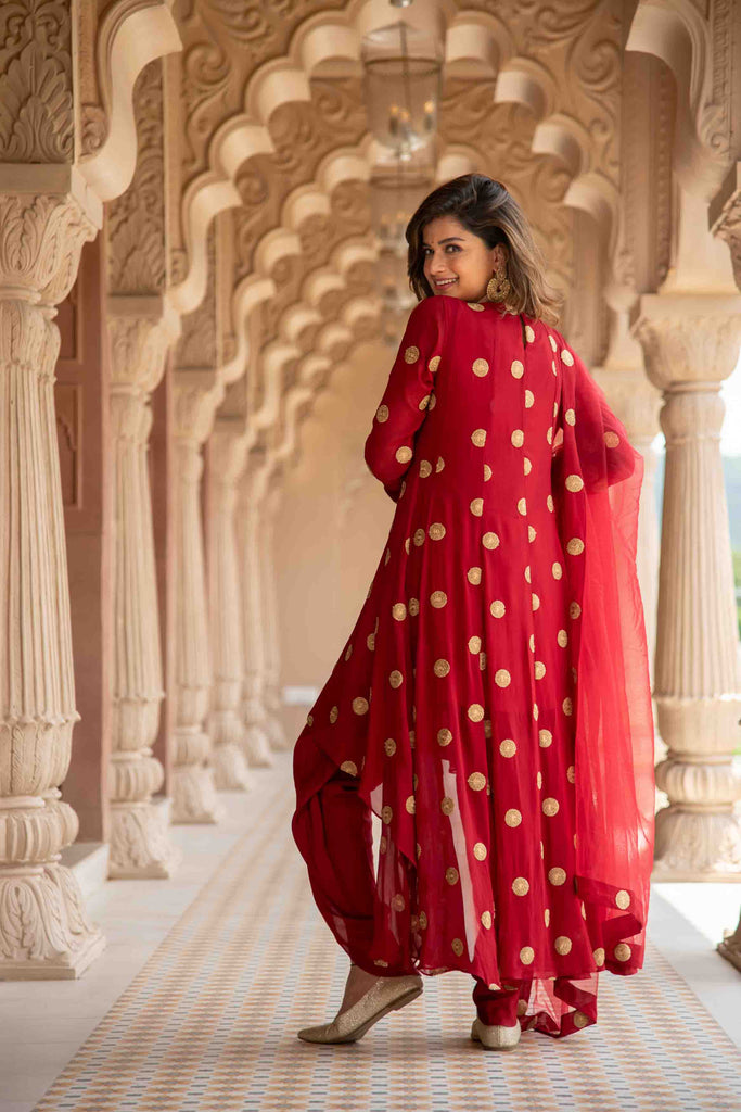Women's Maroon High Low Dhoti Set