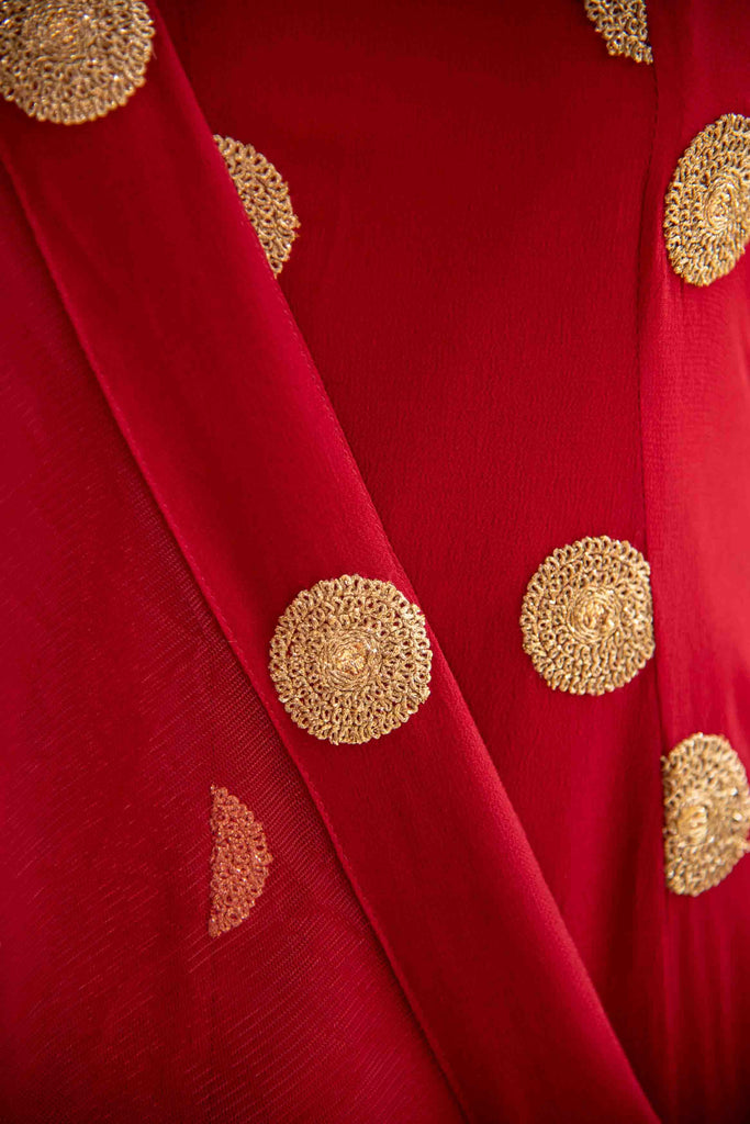 Women's Maroon High Low Dhoti Set