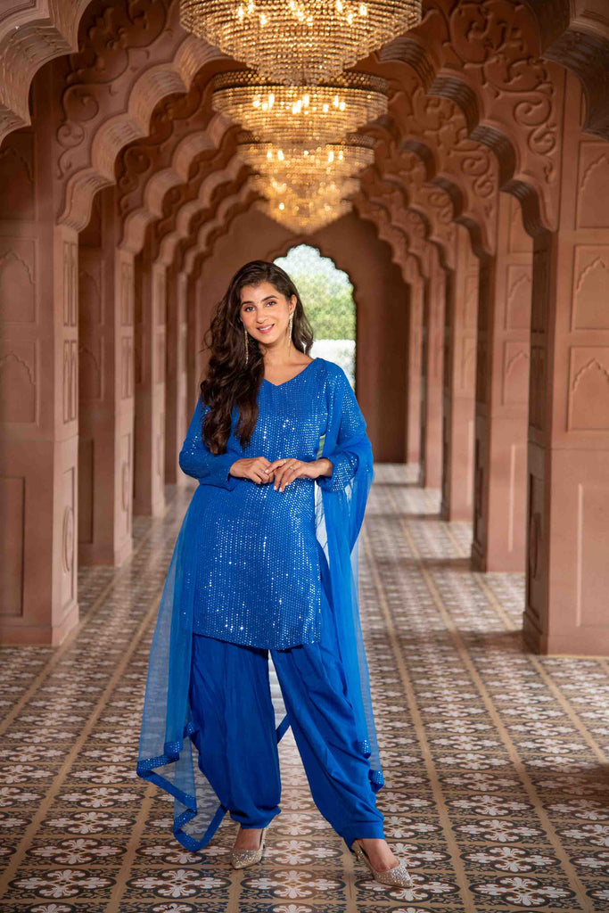 Women's Electric Blue Patialla Set