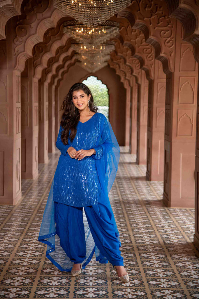 Women's Electric Blue Patialla Set
