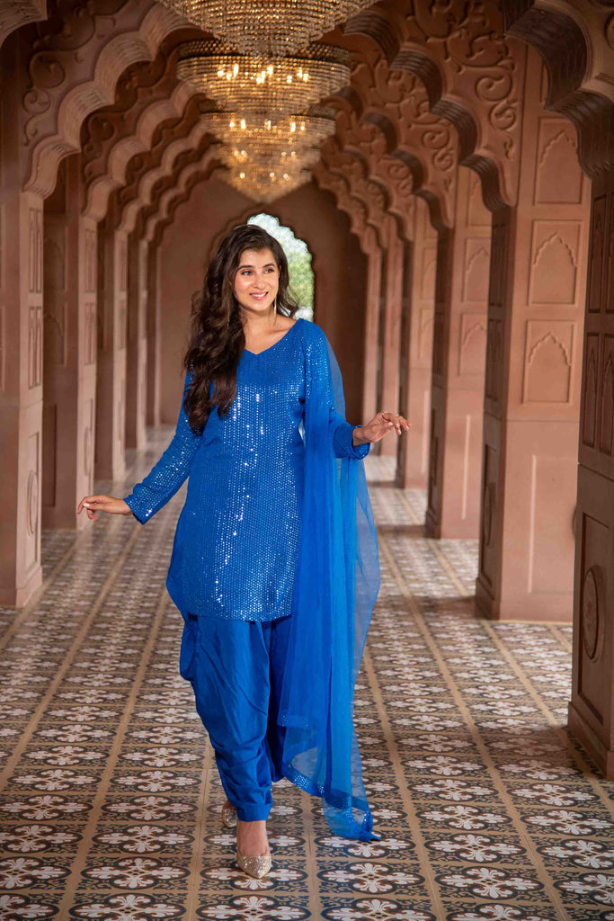 Women's Electric Blue Patialla Set