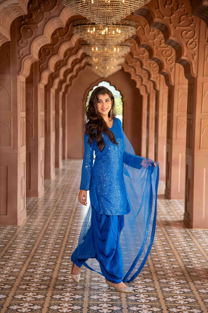 Women's Electric Blue Patialla Set