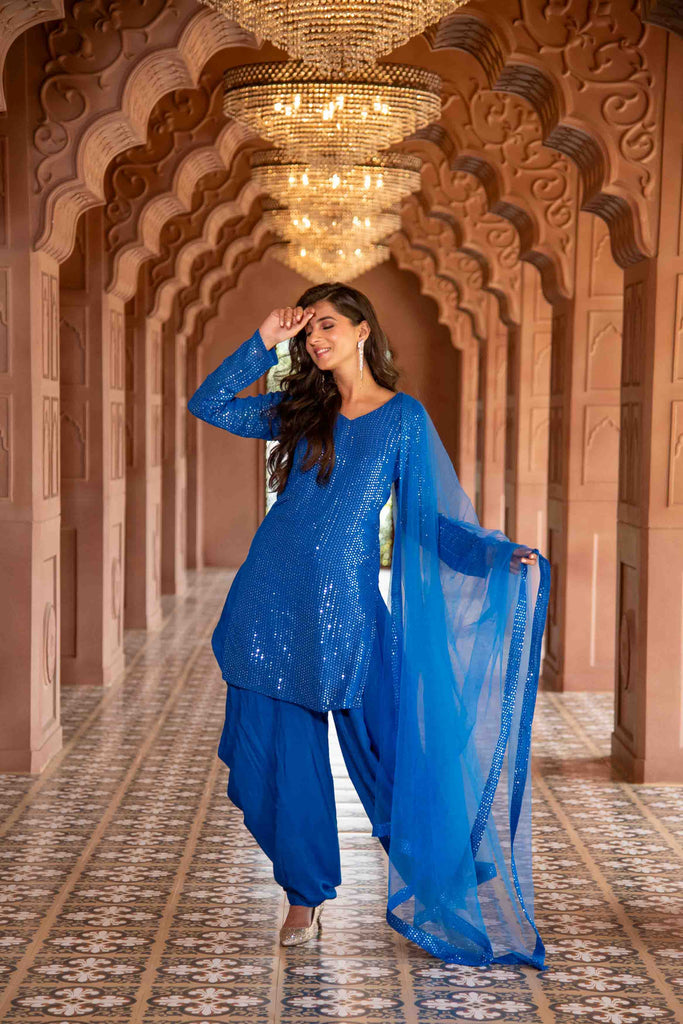 Women's Electric Blue Patialla Set
