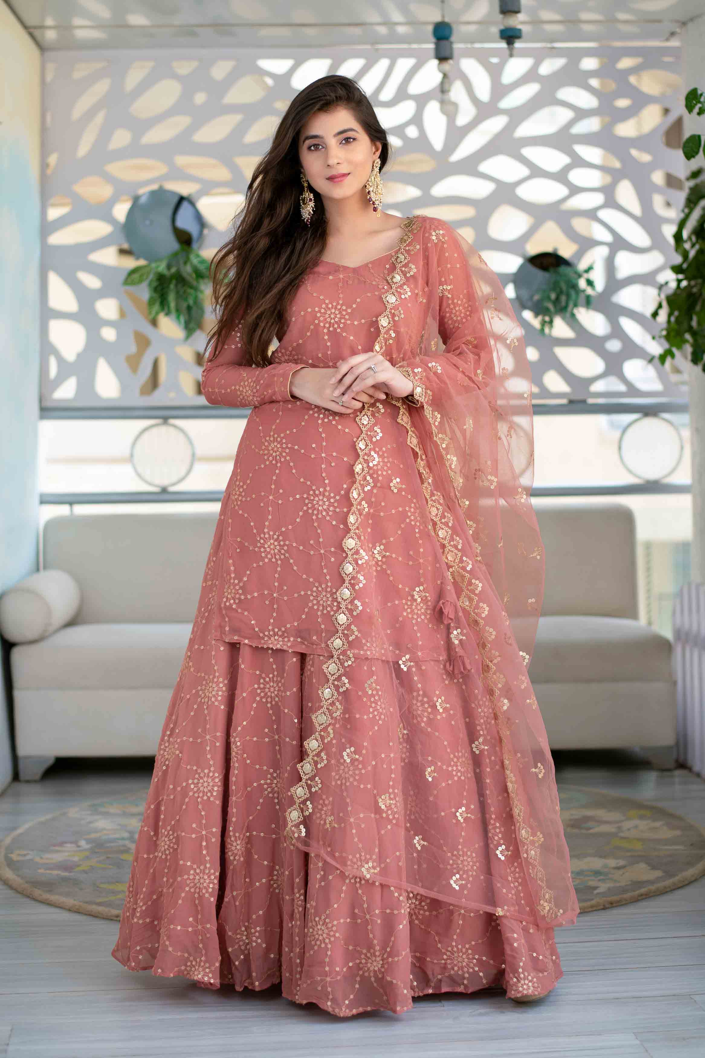 Women's Mauve Long Kurta with Lehenga Skirt & Dupatta by Label Sh, Mauve / XS | Trendia Global Women's Mauve Long Kurta with Lehenga Skirt & Dupatta by Label Sh, Mauve / XS | Trendia Global