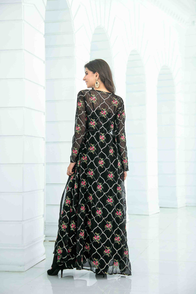 Women's Black Slit Dhoti With Jacket