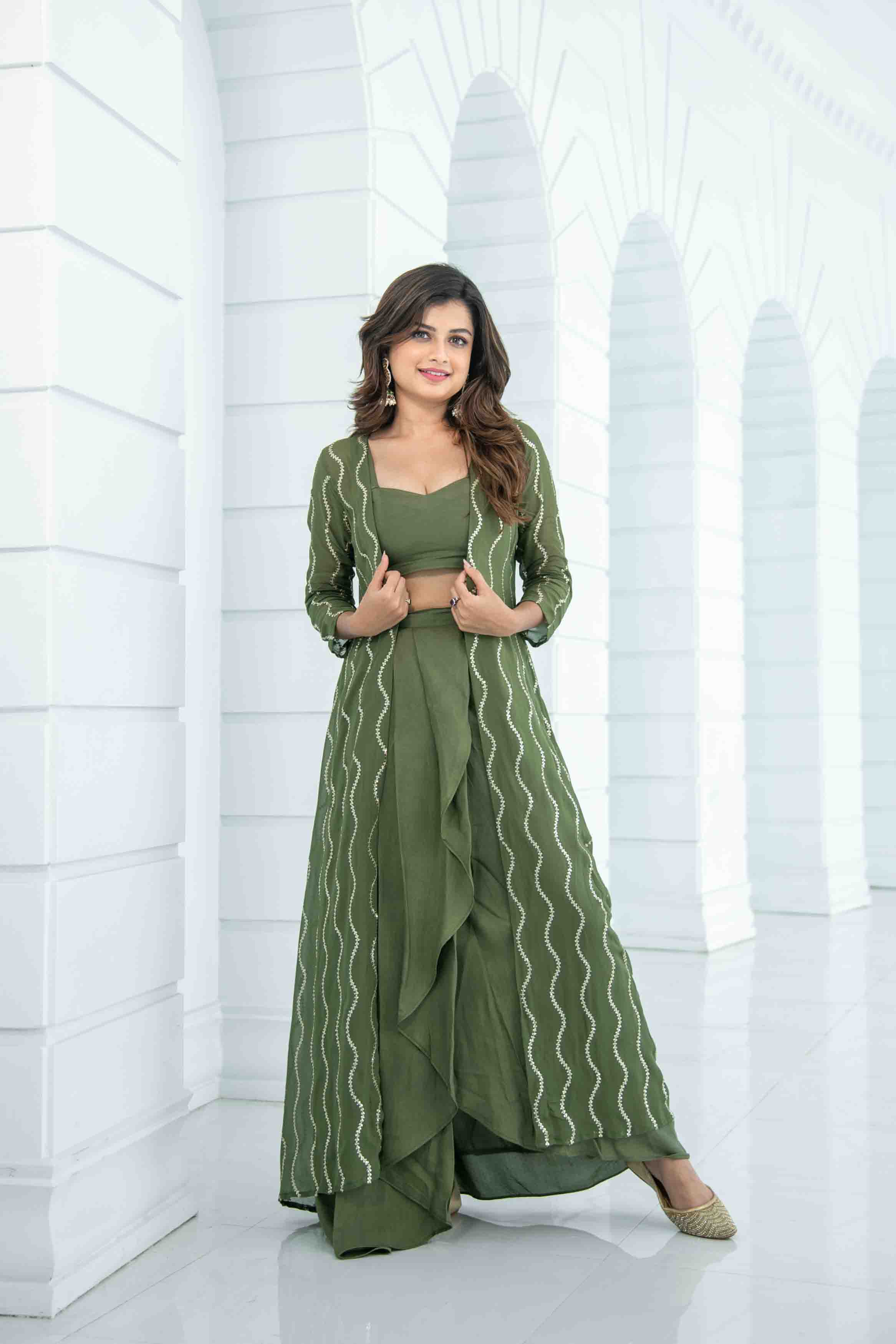 Women's Olive Skit Dhoti With Jacket - Label Shaurya Sanadhya