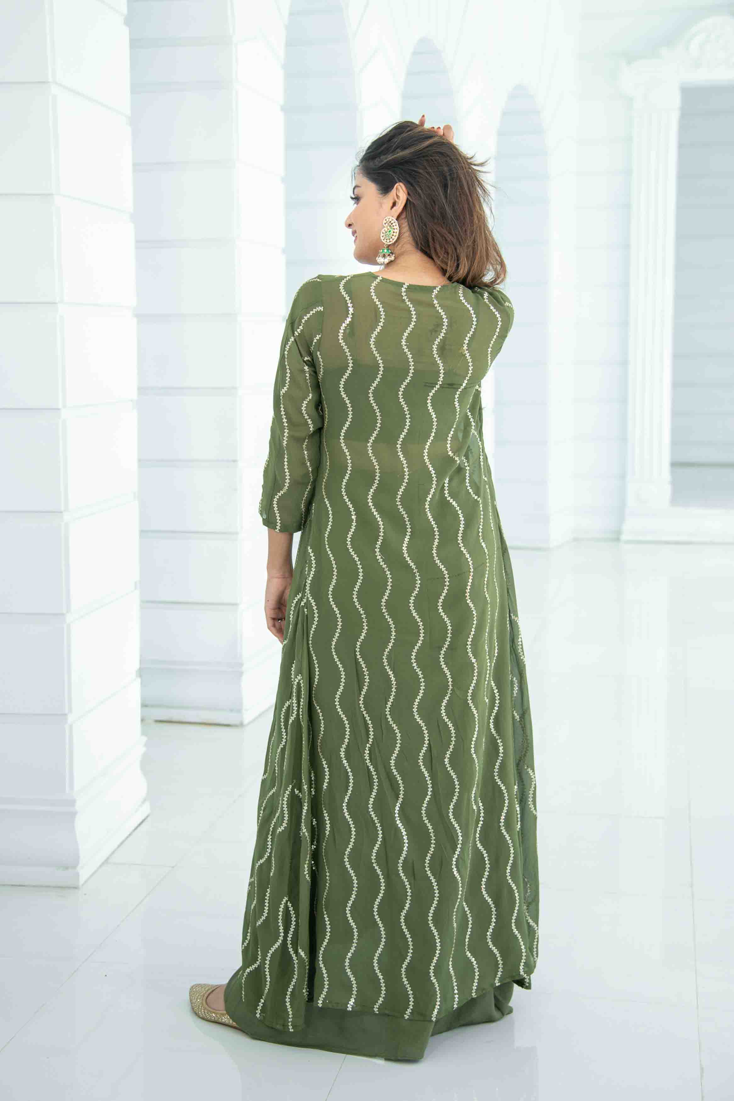 Women's Olive Skit Dhoti With Jacket - Label Shaurya Sanadhya
