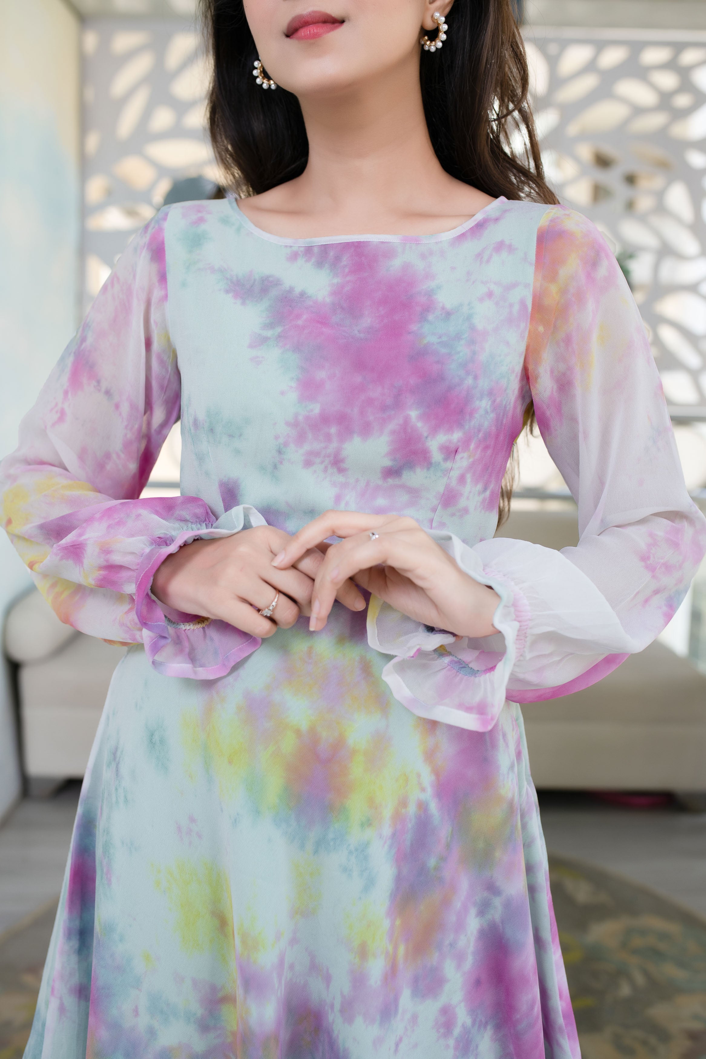 Women's Tie And Dye Goergette Short Dress (1pc set) - Label Shaurya Sanadhya