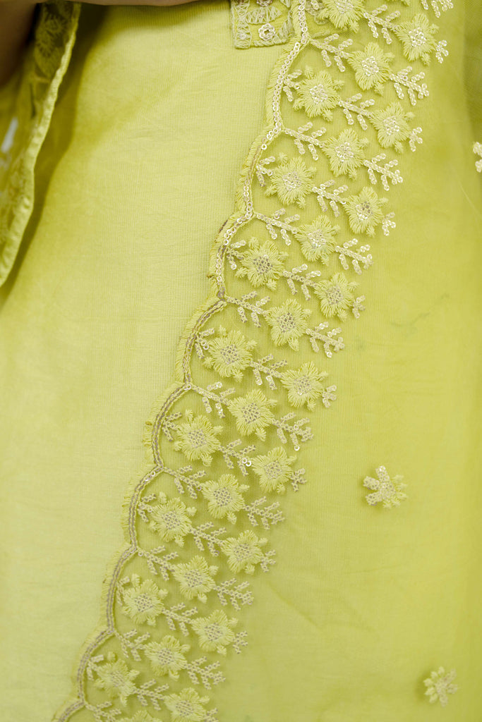 Women's Lime Green Kurta With Lace Work (3pcs set)