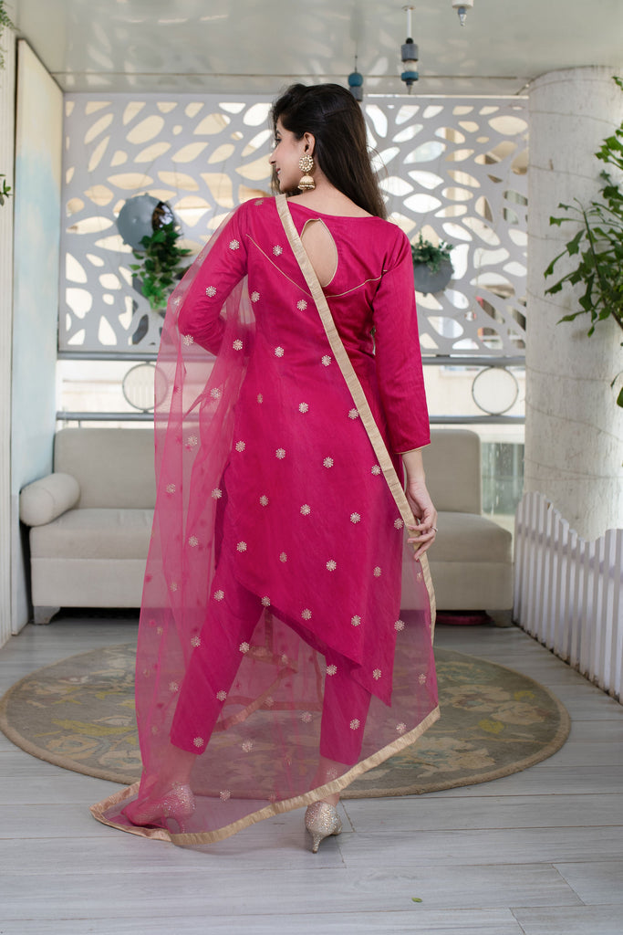 Women's Hand Work Pink Kurta Set (3pcs set)