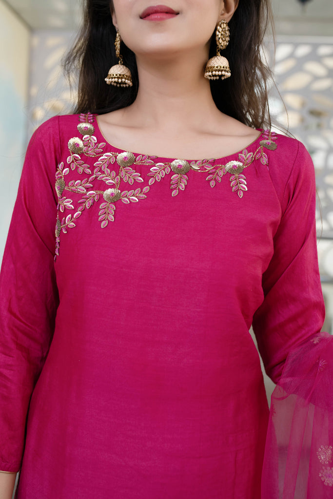 Women's Hand Work Pink Kurta Set (3pcs set)