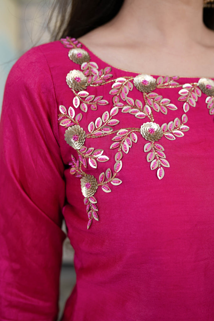 Women's Hand Work Pink Kurta Set (3pcs set)