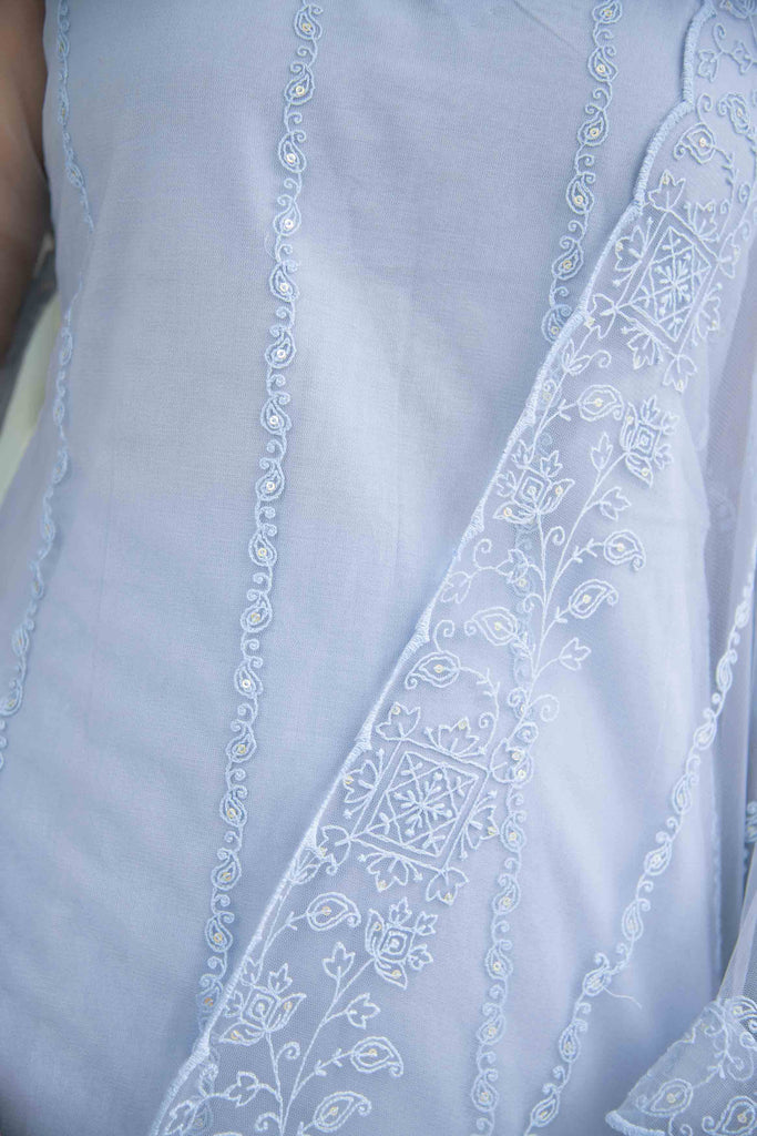 Women's Powder Blue Net Short Kurta Set