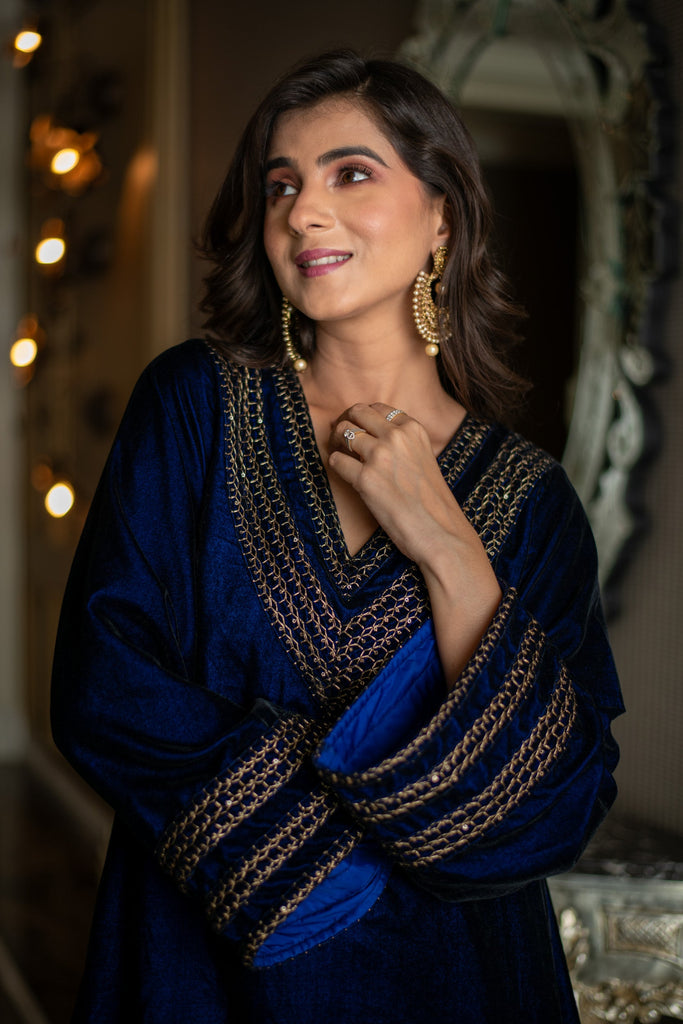 Women's Velvet Royal Blue Co-Ord Set