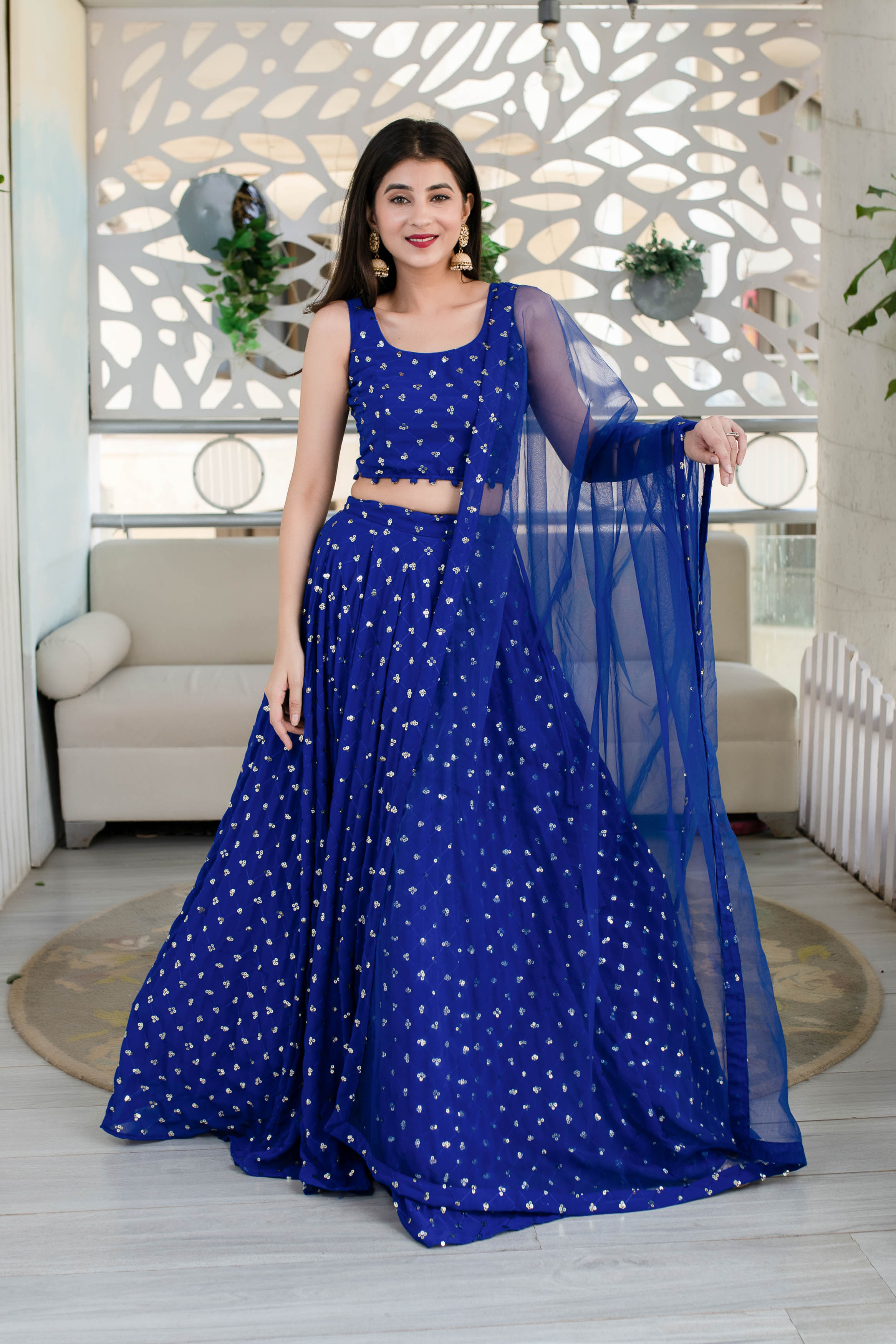 blue lehenga dress Kalaa Cobalt Blue Net Hand Embroidered Bridal Lehenga Mohi fashion