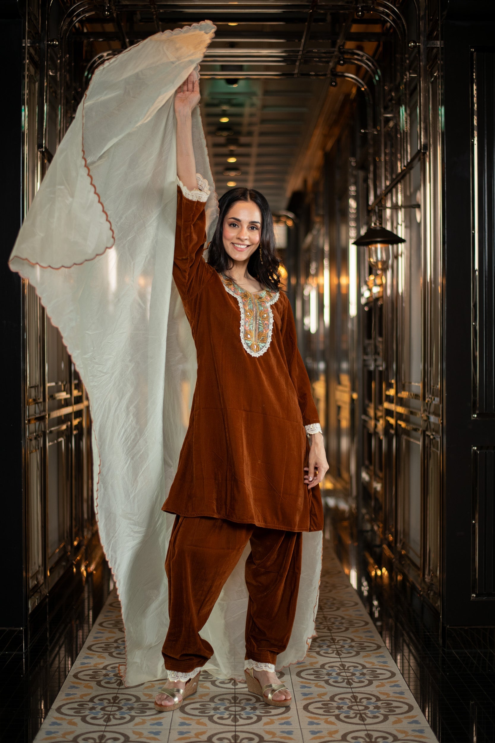 Women's Velvet Rust Velvet Salwar Set - Label Shaurya Sanadhya