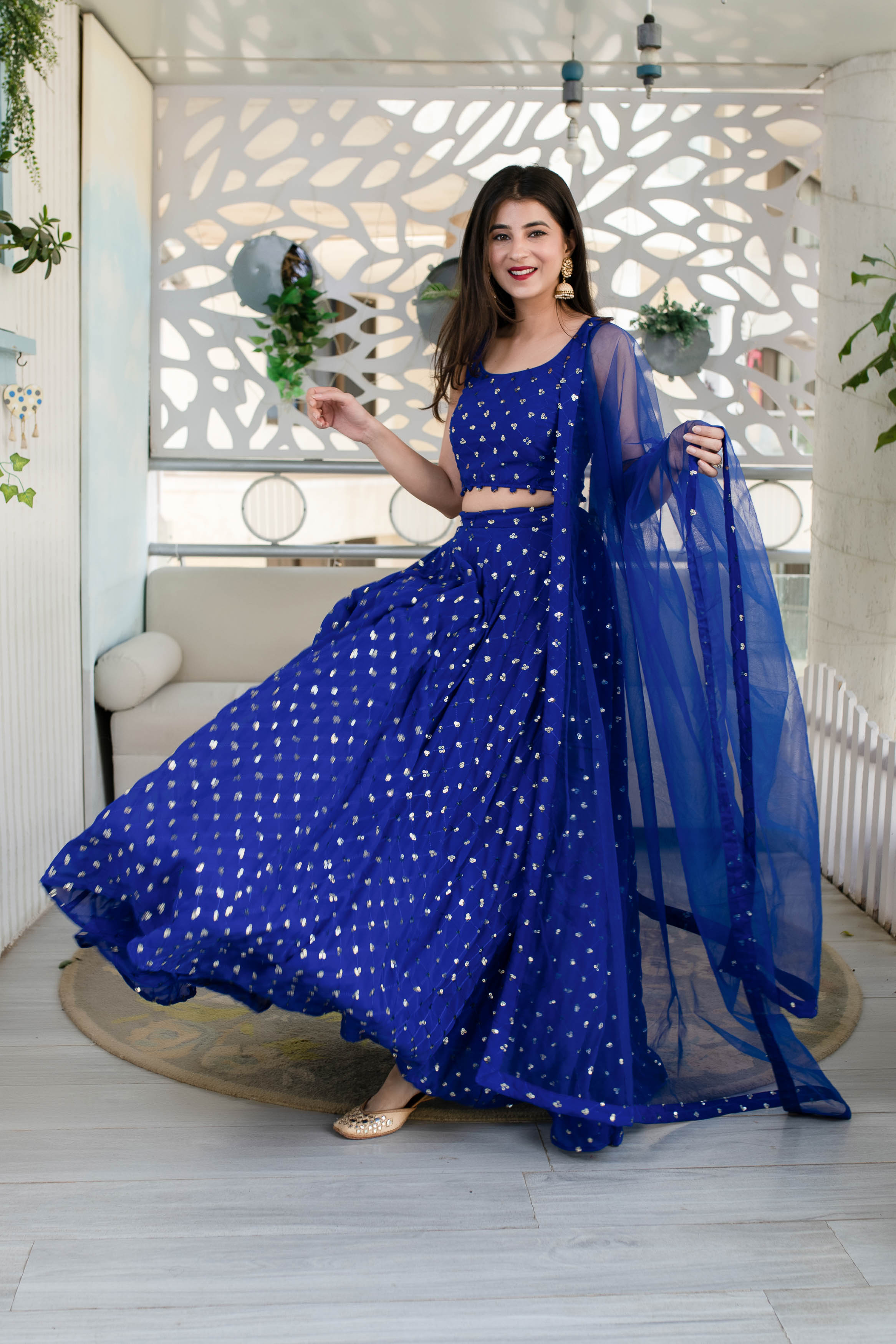 Women's Royal Blue Lehenga (3 Pc Set) Blue / XL | Trendia Global Women's Royal Blue Lehenga (3 Pc Set) Blue / XL | Trendia Global
