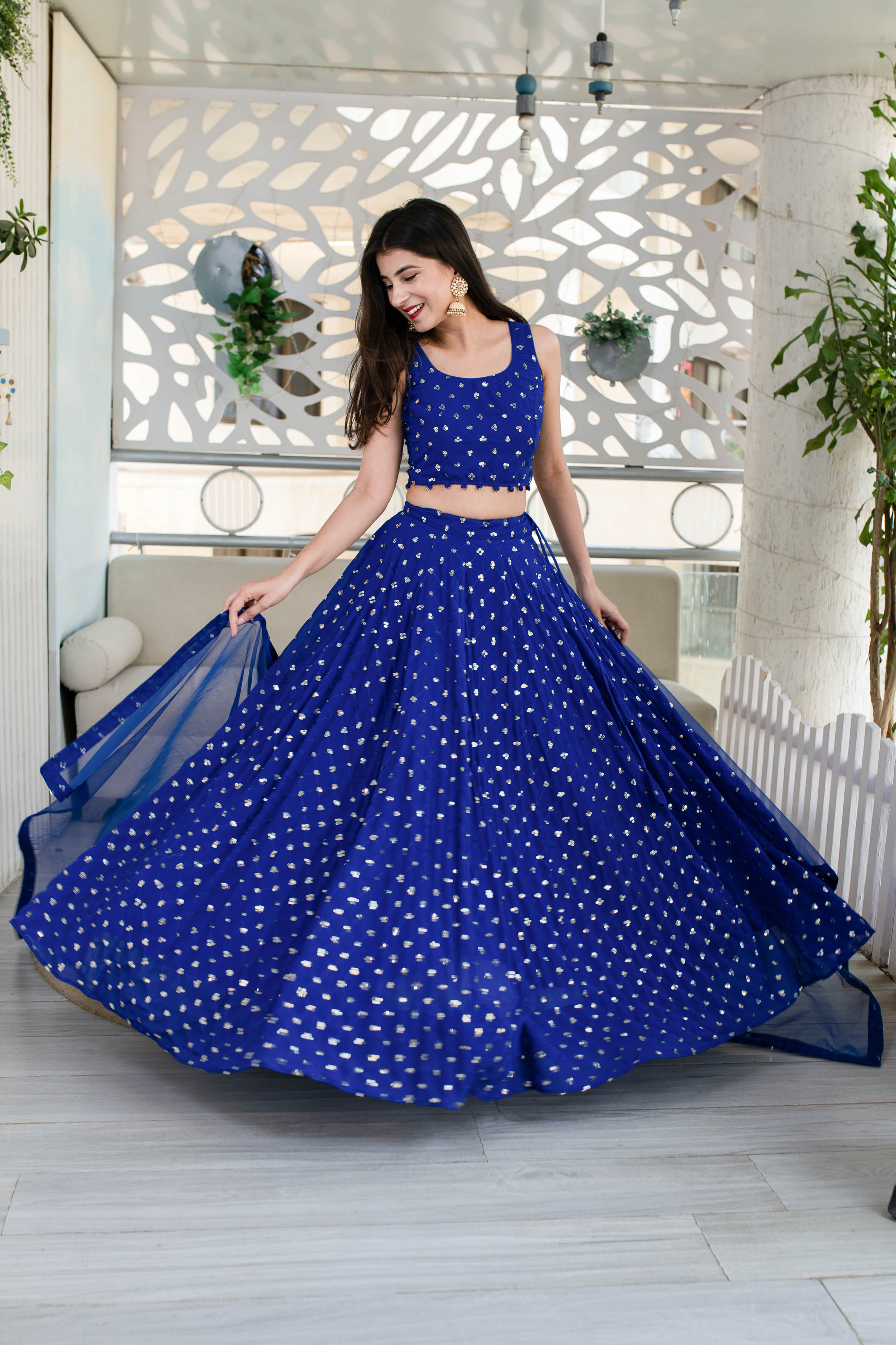 New Designed Bridal Wear Blue Color Velvet Lehenga Choli