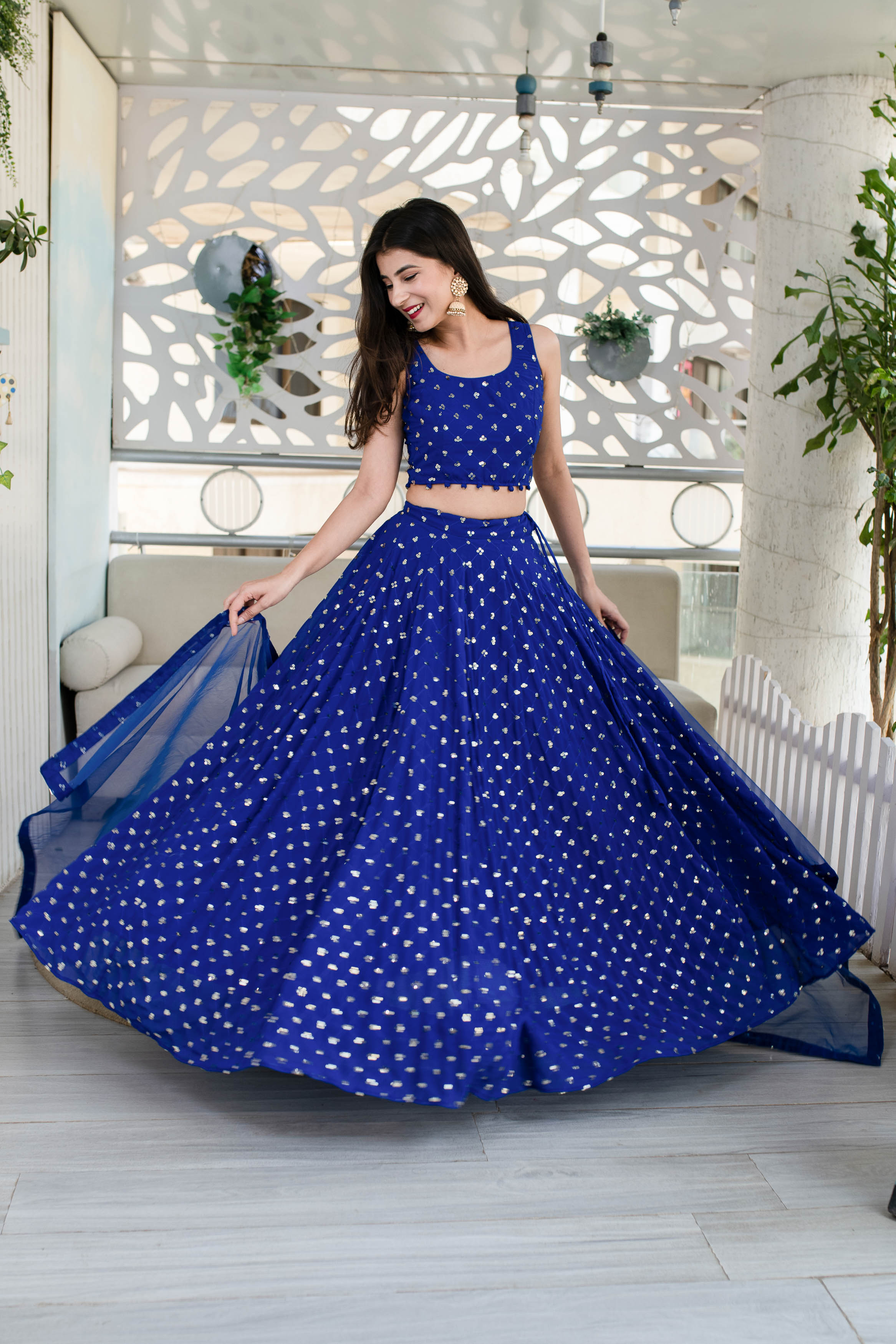 Royal Blue Lehenga Choli Dupatta Women's Royal Blue Lehenga (3 Pc Set)